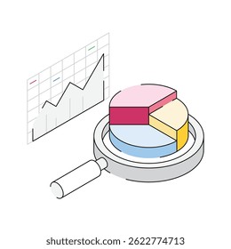 Eche un vistazo a este icono isométrico premium que muestra la investigación de mercado