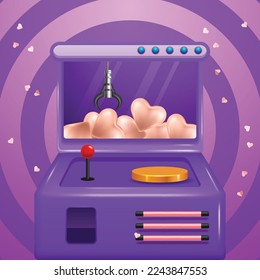 Get gold coin from arcade claw machine game illustration concept