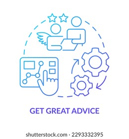 Obtén un gran consejo: icono de concepto de degradado azul. Solución analítica. La gestión de tesorería se beneficia de la idea abstracta de la delgada línea ilustración. Dibujo de contorno aislado. Se usa una fuente Myriad Pro-Bold
