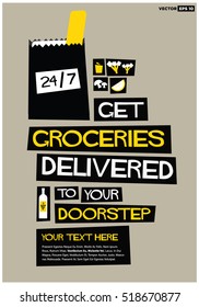 Get Groceries Delivered To Your Doorstep (Flat Style Vector Illustration Shopping Design)