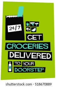 Get Groceries Delivered To Your Doorstep (Flat Style Vector Illustration Shopping Design)