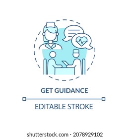 Get guidance blue concept icon. Annual checkup abstract idea thin line illustration. Personal recommendations and treatment. Doctors advice. Vector isolated outline color drawing. Editable stroke