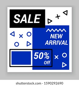 get half price for new products. social media template sale banner. vector illustration.