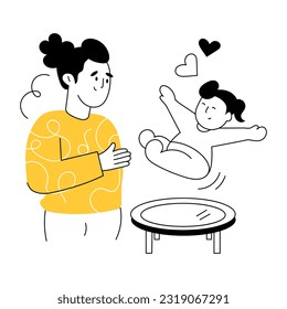 Get a hand drawn illustration of playing daughter 