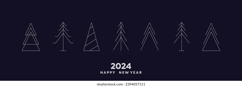 Obtén una tarjeta Happy New Year 2024 con un moderno diseño de color azul oscuro.