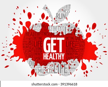 Get Healthy apple word cloud, health concept