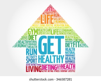 Get Healthy arrow word cloud, health concept