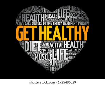 Get Healthy heart word cloud, fitness, sport, health concept background