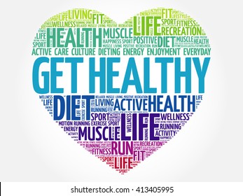 Get Healthy Heart Word Cloud, Fitness, Sport, Health Concept