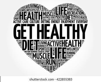 Get Healthy heart word cloud, fitness, sport, health concept