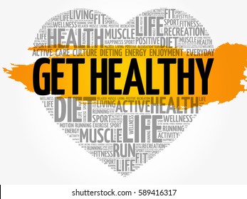 Get Healthy heart word cloud, fitness, sport, health concept