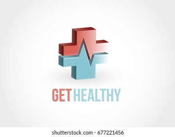 get healthy red and blue lifeline cross illustration isolated over white