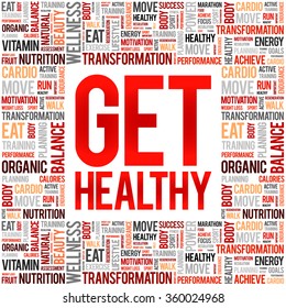Get Healthy word cloud background, health concept