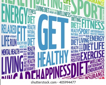 Get Healthy word cloud background, health concept
