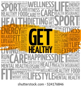 Get Healthy Word Cloud Collage, Health Concept Background