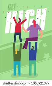 Get High Party. Vector illustration of happy people enjoying / celebrating / partying. Marijuana Smoking People