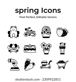 Get hold on this beautifully designed spring vectors, farming, gardening and agriculture icons set