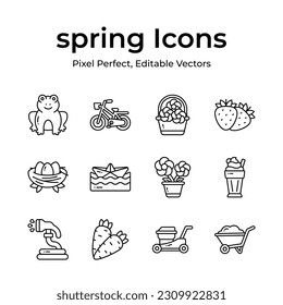 Get hold on this beautifully designed spring vectors, farming, gardening and agriculture icons set