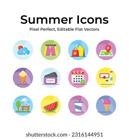 Get hold on this carefully crafted summer icons set, ready to use premium vectors