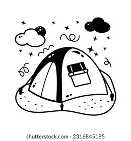 Get hold on this carefully designed hand drawn vector of camp tent, easy to use icon