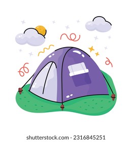 Get hold on this carefully designed hand drawn vector of camp tent, easy to use icon