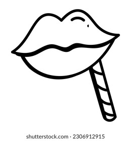 Halten Sie sich an dieses bearbeitbare Doodle-Symbol für Lippenprop 