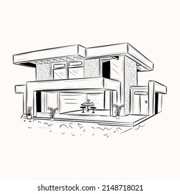 Obtén esta ilustración hecha a mano de la casa moderna 