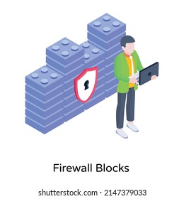 Get hold of this isometric icon of firewall blocks 

