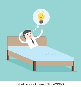 Get idea in bedroom. Idea everywhere. Flat design for business financial marketing banking advertising commercial event minimal concept cartoon illustration.