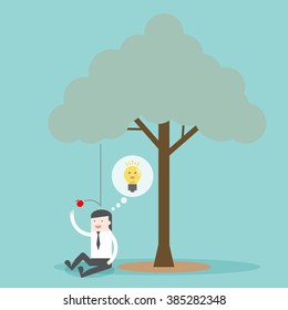 Get idea under the apple tree. Idea everywhere. Flat design for business financial marketing banking advertising commercial event minimal concept cartoon illustration.