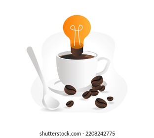 Obtener ideas con una taza de café en una ilustración plana isométrica