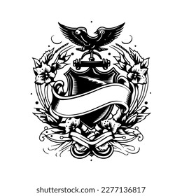 Get inked in style with our vintage tattoo studio logo, featuring classic design elements in detailed line art illustration