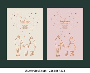 Get inspired by #uniqueSSelf with grandma, grandpa and children line drawing design vector illustration. Happy Grandparents Day greeting card, social media template.