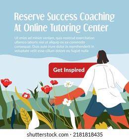 Get Inspired, Reserve Success Coaching At Online Tutoring Center And Change Your Life. Get Mentor To Guide And Lead You To Transformation. Promotional Banner, Advertisement Poster. Vector In Flat 