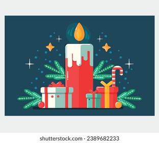 Get into the festive spirit with a beautiful Christmas candle background illustration. Bring warmth and cheer to your holiday designs with this stunning visual. Perfect for cards, invitations