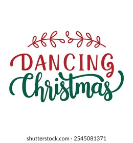 Get into the festive spirit with this unique Christmas typography design featuring dancing lettering. Perfect for T-shirts, this vector art combines line art, silhouette, and icon elements,