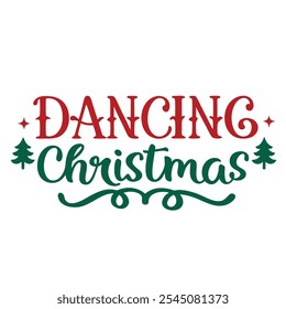 Get into the festive spirit with this unique Christmas typography design featuring dancing lettering. Perfect for T-shirts, this vector art combines line art, silhouette, and icon elements,