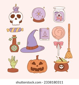 Get into the Halloween spirit and let the "Groovy Halloween Elements Clipart" set inspire your creativity for a spooky and fun-filled celebration!