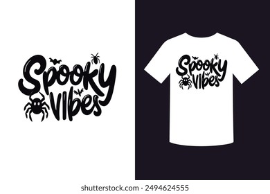 Get into the Halloween spirit with our "Spooky Vibes Halloween T-Shirt Design" featuring eerie graphics perfect for the spooky season. Ideal for parties, trick-or-treating, and festive fun.