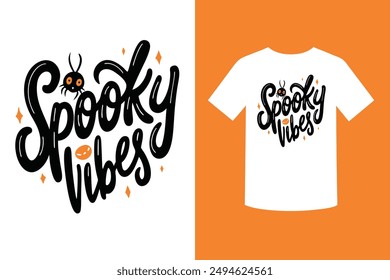 Get into the Halloween spirit with our "Spooky Vibes Halloween T-Shirt Design" featuring eerie graphics perfect for the spooky season. Ideal for parties, trick-or-treating, and festive fun.