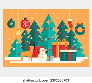 Get into the holiday spirit with a beautifully designed flat Christmas season background illustration. This festive and vibrant illustration will add a touch of joy and warmth to your holiday projects