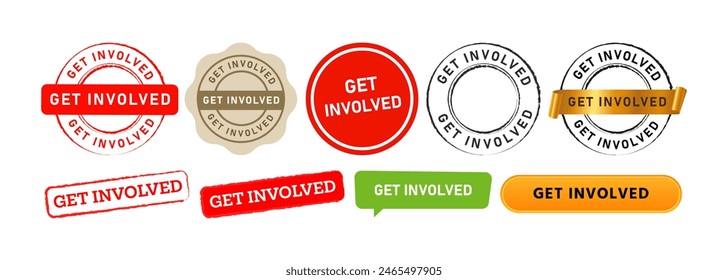 get involved speech bubble and rubber stamp sign for join take action contribute collaborate business