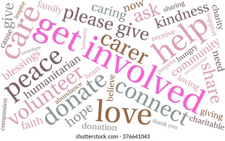 Get Involved word cloud on a white background. 