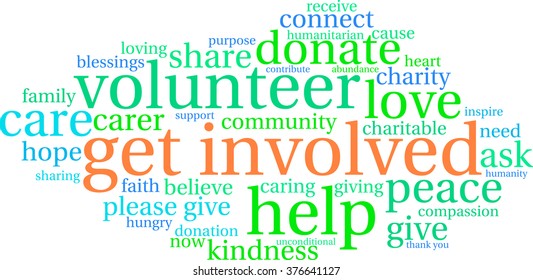Get Involved word cloud on a white background. 