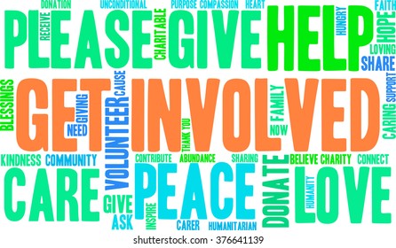 Get Involved word cloud on a white background. 
