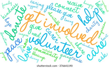 Get Involved word cloud on a white background. 