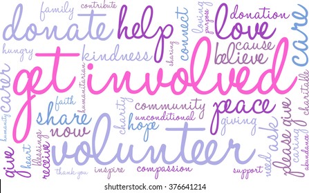 Get Involved word cloud on a white background. 