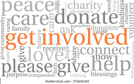 Get Involved word cloud on a white background. 