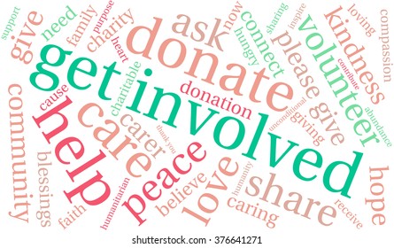 Get Involved word cloud on a white background. 