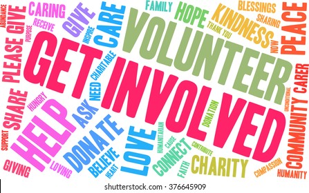 Get Involved word cloud on a white background. 